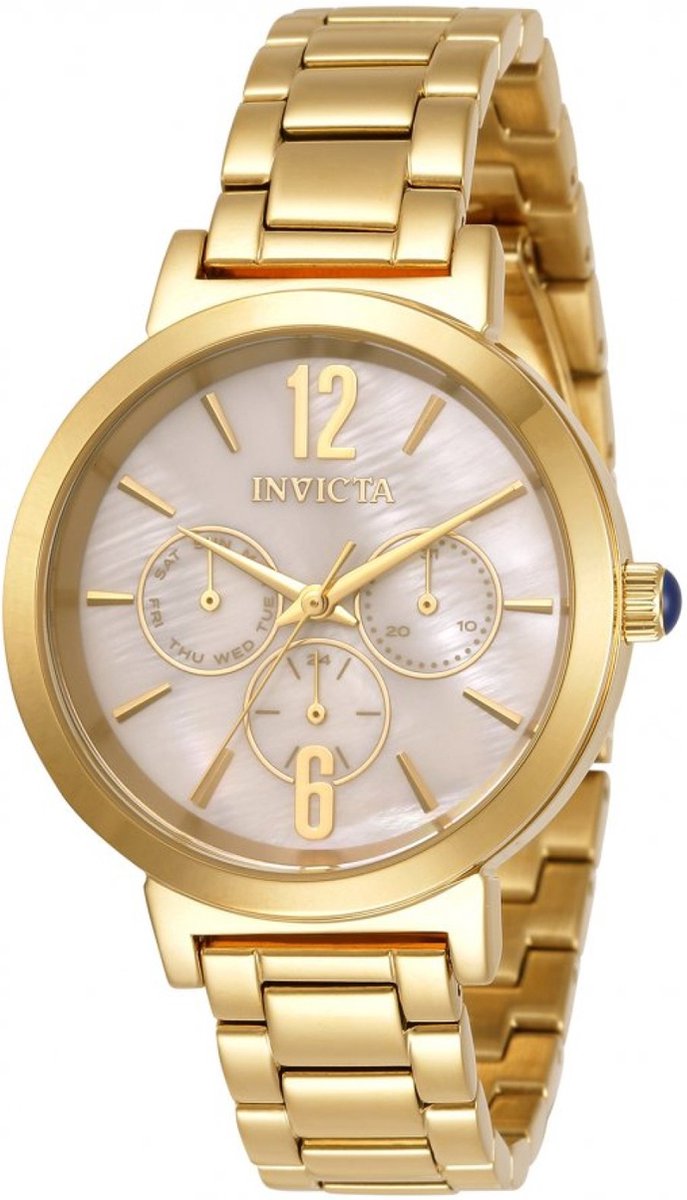Invicta Angel 31084 Dames Horloge - Waterdicht - Analoog - Quartz Uurwerk - Roestvrij Staal met gouden Wijzerplaat - 39mm