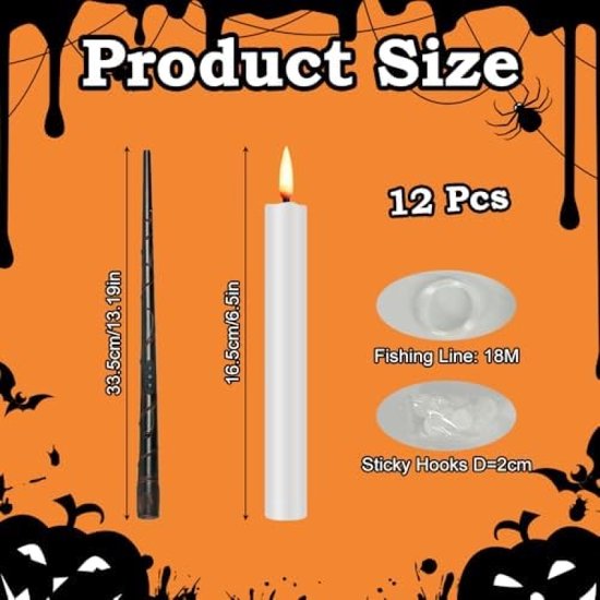 Lot De 12 Bougies Flottantes à LED Avec Baguette Magique, Bougies Sans Flamme, Décoration D'Halloween, Bougies Flottantes Suspendues Pour La Maison, La Décoration De Noël, L'église, Le Mariage