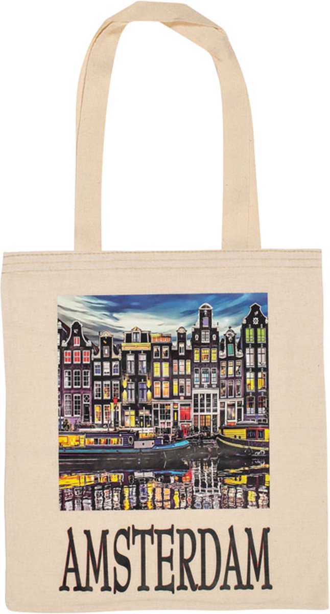 Canvas tas Amsterdam grachtenpand - katoenen tas - schoudertas dames - tassen dames - schoudertassen