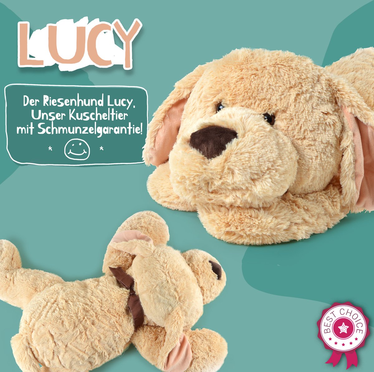 Pink Papaya Grote Knuffel Hond Lucy, 100 cm XXL Pluche Hond in lichtbruin â€“ Knuffelbeer XXL Teddybeer Speelgoed om van te Houden — afbeelding 7