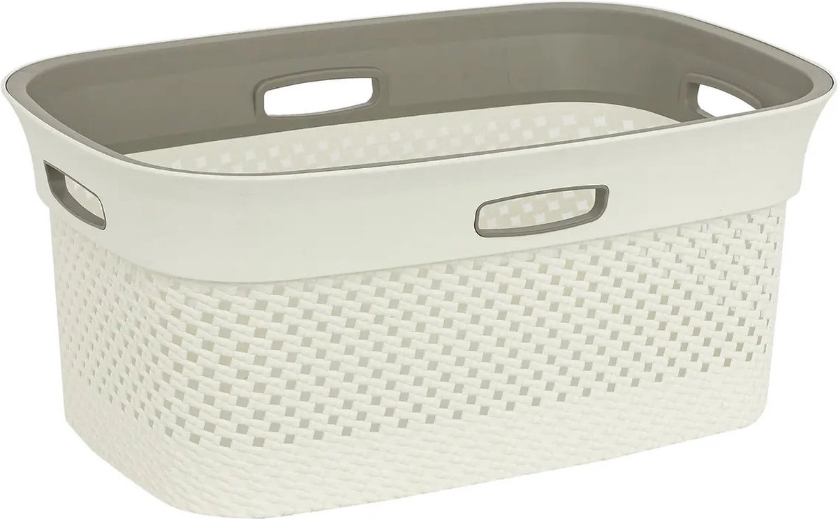 Goedkoopste 5Five Wasmand van rotan gevlochten - gebroken wit - kunststof - 45 liter - 59 x 39 x 27 cm - wasgoed manden