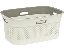 5Five Wasmand van rotan gevlochten - gebroken wit - kunststof - 45 liter - 59 x 39 x 27 cm - wasgoed manden