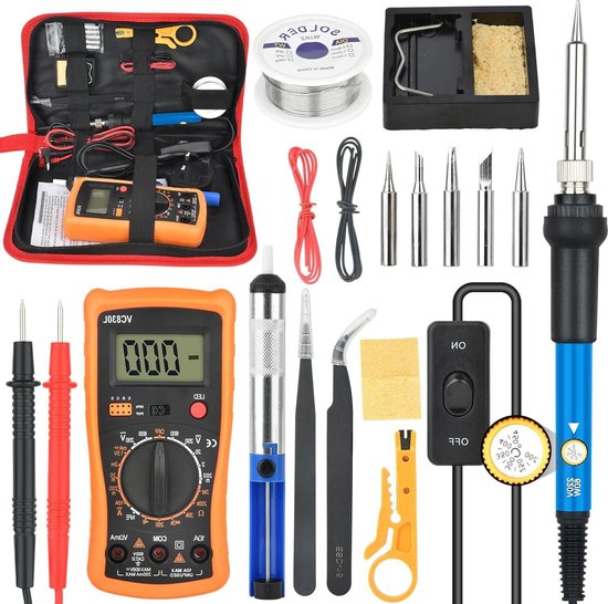 Foto: Digitale multimeter soldeerboutset instelbare temperatuur 200 450 c 5 soldeerpunten desoldeerpomp soldeerboutstandaard soldeertin pincet