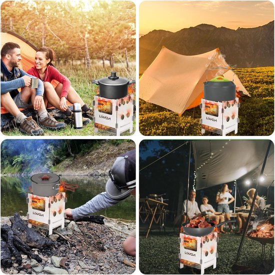 roestvrijstalen/titanium kampeerkachel houtkachel, opvouwbare draagbare hobokachel met opbergtas, mini-houtvergasser voor buiten kamperen, wandelen, picknicken, barbecue enz., 8,2 * 8,1 * 11,6 cm van Lixada — afbeelding 5