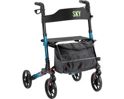 Sky - Lichtgewicht rollator - Blauw - Dubbel opvouwbaar - Met stokhouder, tas en rugband