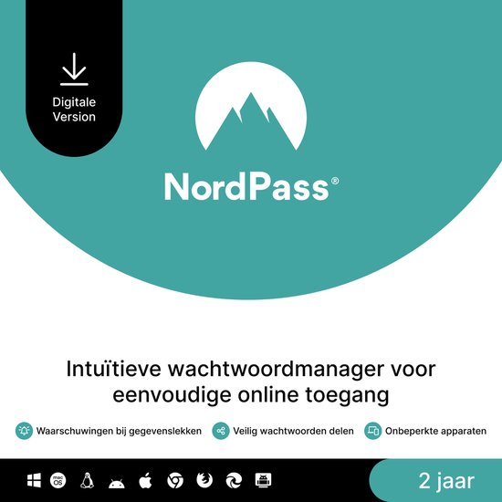 NordPass Premium - Password Manager - 6 Apparaten - 2-jarig Abonnement - PC & Telefoon Download