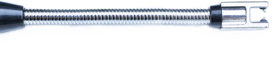 Close-up van de zilverkleurige flexibele hals en het uiteinde van een elektrische aansteker.