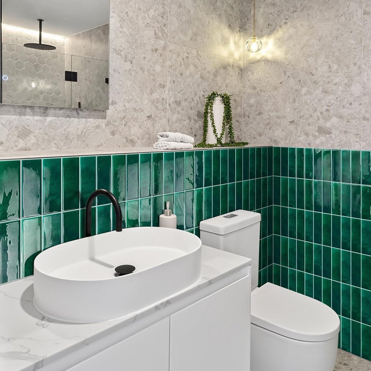 HOMEART Schil en plak backsplash bladtegel, zelfklevende huurdervriendelijke backsplash plakkende wandtegels voor keuken badkamer (10 vellen, marmergroen