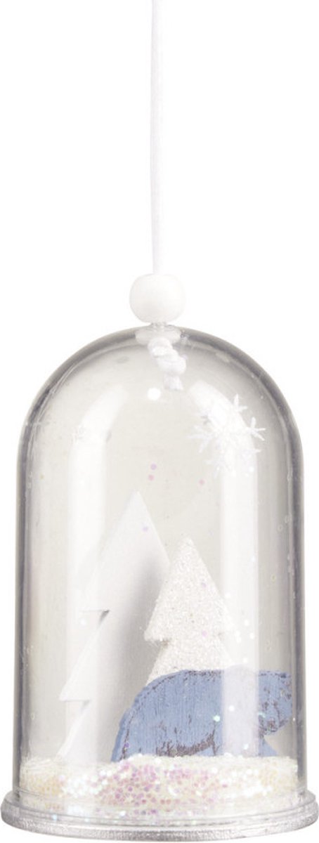 Transparante kersthanger versierd met sneeuwglitters - Beer - H10,5cm