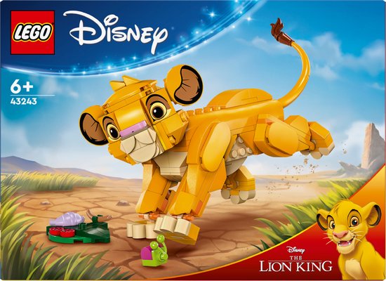 LEGO Simba welp in actie, met groene plant, en de verpakking.