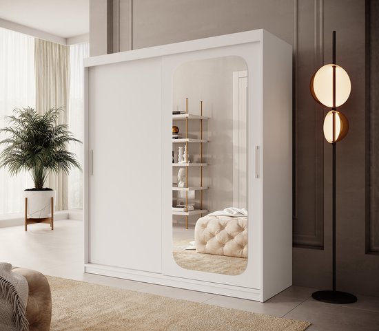 Meubella - Armoire Pete - Wit - 180 cm - Avec miroir
