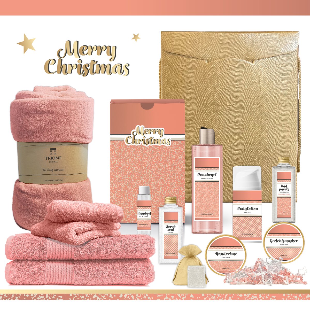 Goedkoopste Geschenkset “Merry Christmas!” - 13 producten - 1910 gram | Luxe Kerst Cadeaubox voor haar- Wellness Pakket Vrouw- Giftset Fijne Feestdagen- Cadeaupakket Prettige Kerstdagen- Kerstcadeau Kerstpakket Bedrijf- Relatiegeschenk Cadeau- Gift Set Roze goud