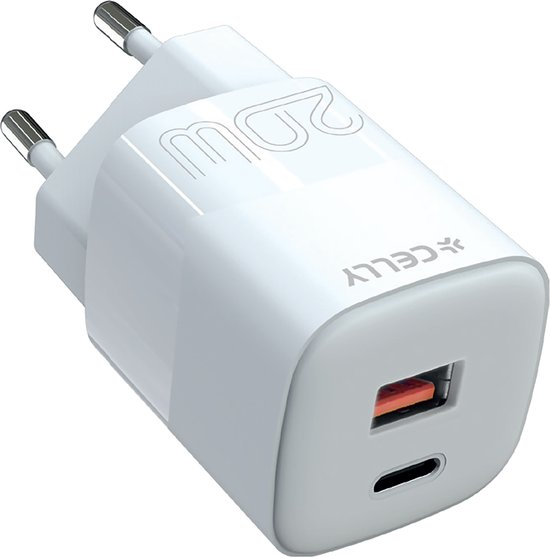 Celly Chargeur de voyage USB/USB-C 20W blanc