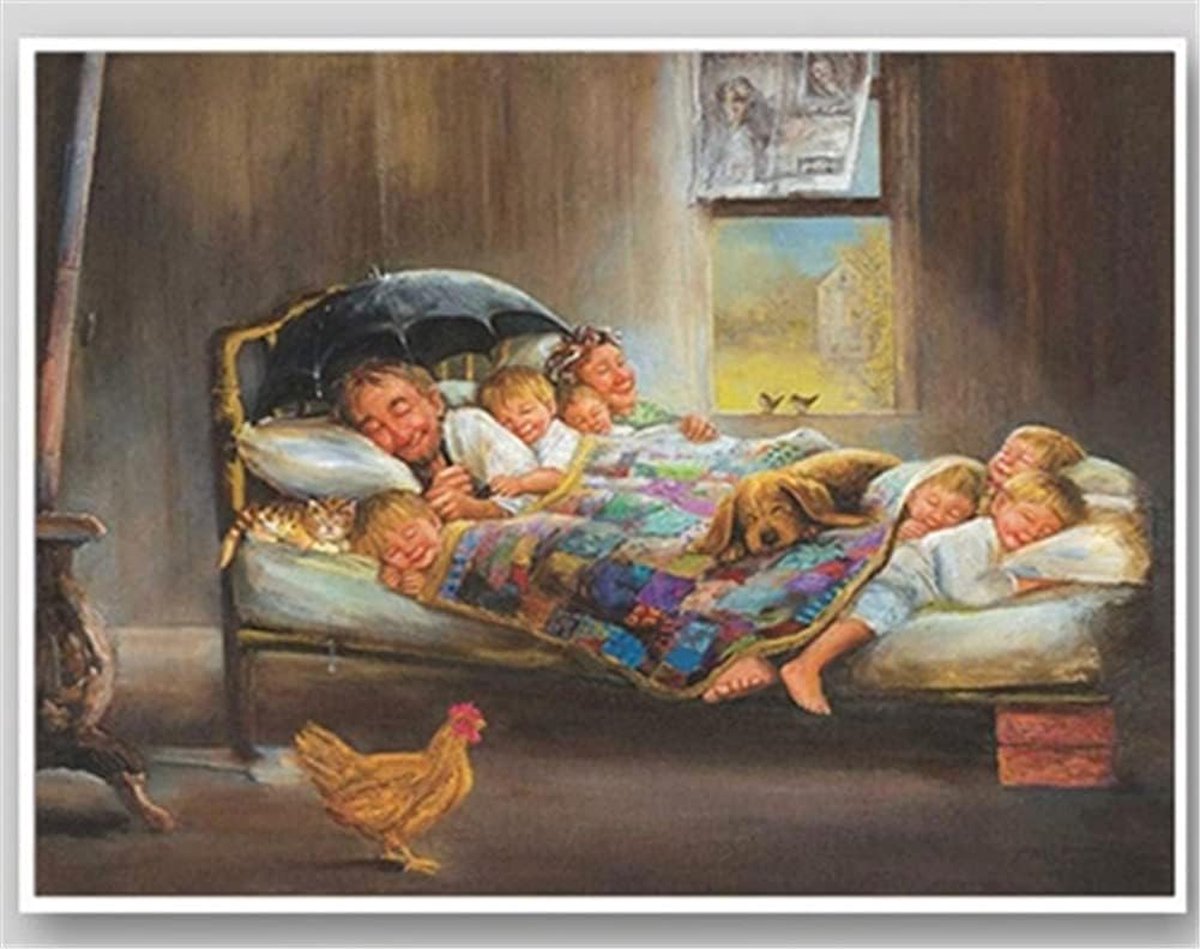 TOPMO - Grootouders en kleinkinderen in boerderij - 40X50CM- Diamond painting pakket - HQ Diamond Painting - VOLLEDIG dekkend - Diamant Schilderen - voor Volwassenen – ROND