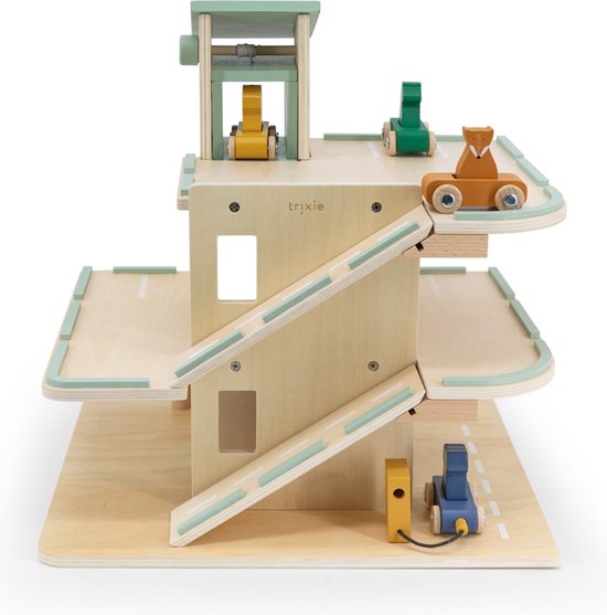 Trixie Houten Garage met accessoires - Educatief speelgoed - Houten speelgoed - Pretend play - Motoriek