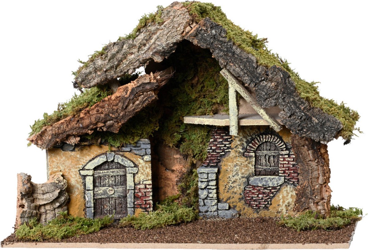 Decoris lege kerststal - zonder figuren - L43 x B19 x H29 cm - hout/mos