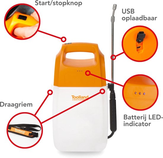 Rugspuit Toolland 12 liter (Oplaadbare batterij, Regelbare sproeikop, Telescopische lans) kopen? Vergelijk bij