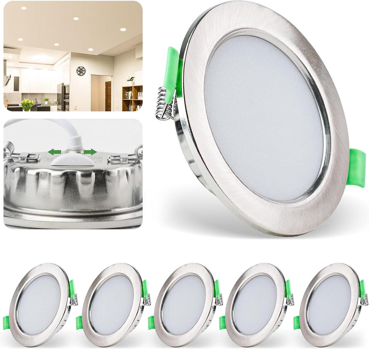Grebeam LED Spots 68mm 5W Inbouwspot 230V Plat IP44 Plafondspots Warm Wit, Neutraal Wit, Koud Wit, Inbouwverlichting voor Badkamer Keuken Woonkamer, 20-Pack
