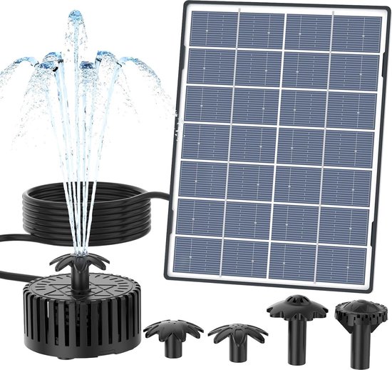 4.5W Glass Solar Fountain - Outdoor Pond Pump with 3m Cable - 4 Effects Solar Water Pump