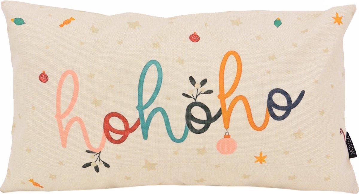 NOVÉE Kerst Hohoho Kussenhoes | 30 x 50 cm | Katoen/Linnen Beige