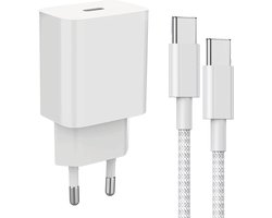 20W USB Adapter + 1 Meter Kabel - Geschikt voor Oplaadkabel iPhone 15, iPhone 16 Series en Samsung Devices - Stekkerblok met USB C Kabel - Snellader - Nylon Gevlochten - Wit