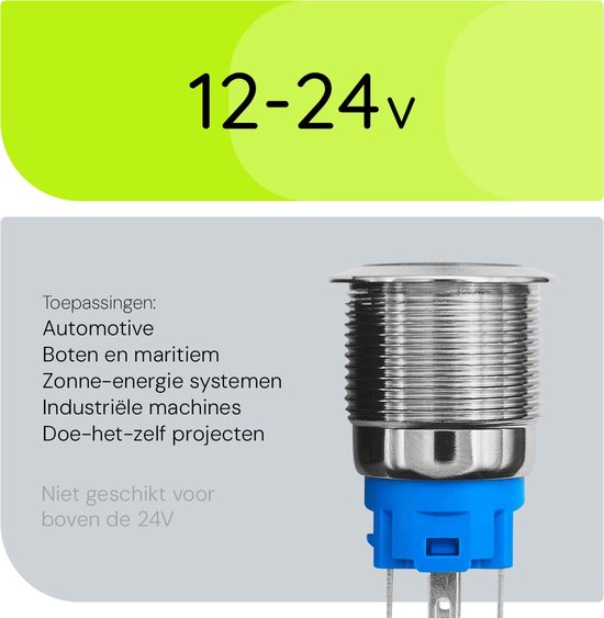 Keenso 19mm 12V-24V waterdicht roestvrij staal vergrendeling LED power drukschakelaar aan/uit knop schakelaar 1NO1NC (2 stuks blauw