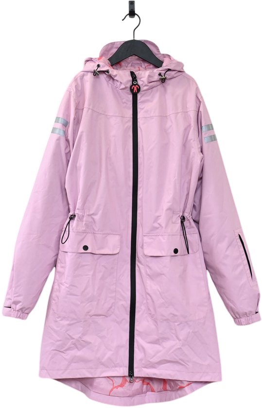 Ducksday - Regenjas Dames - Waterdicht - Met Capuchon - Reflecterend - Half Lang Model - Gevoerd - Lila Roze - Maat Small 36/38