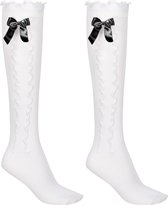 Haus Huberts Oktoberfest Kniekousen Dames - Wit Met Zwarte Strik - Tiroler Kousen - Oktoberfest Dames - Maat 35-38