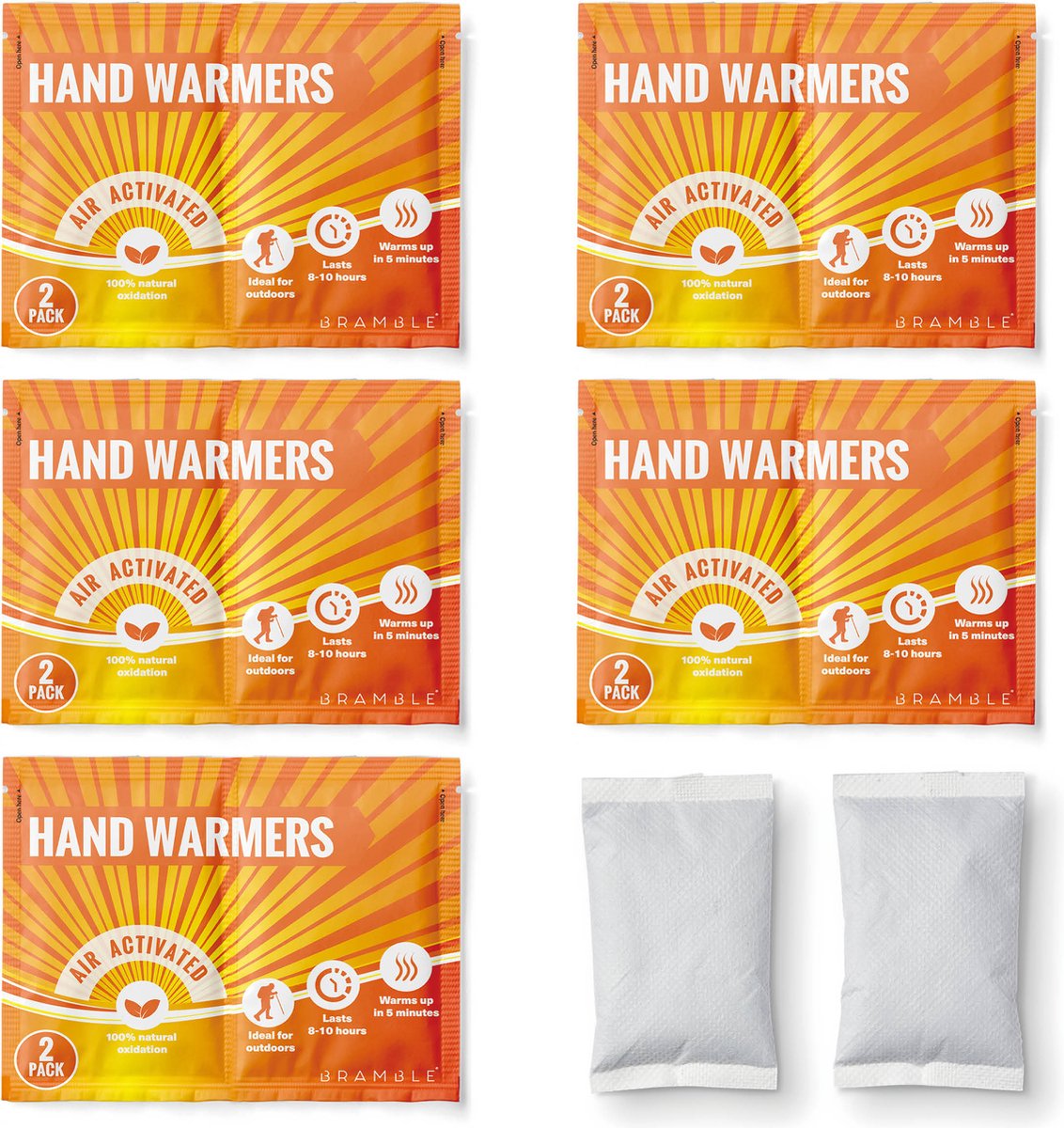 Goedkoopste BRAMBLE - 10 Handwarmers (5 Packs) - Handschoenen Warmtekussentjes Zakwarmers Met 8 Uur Werktijd