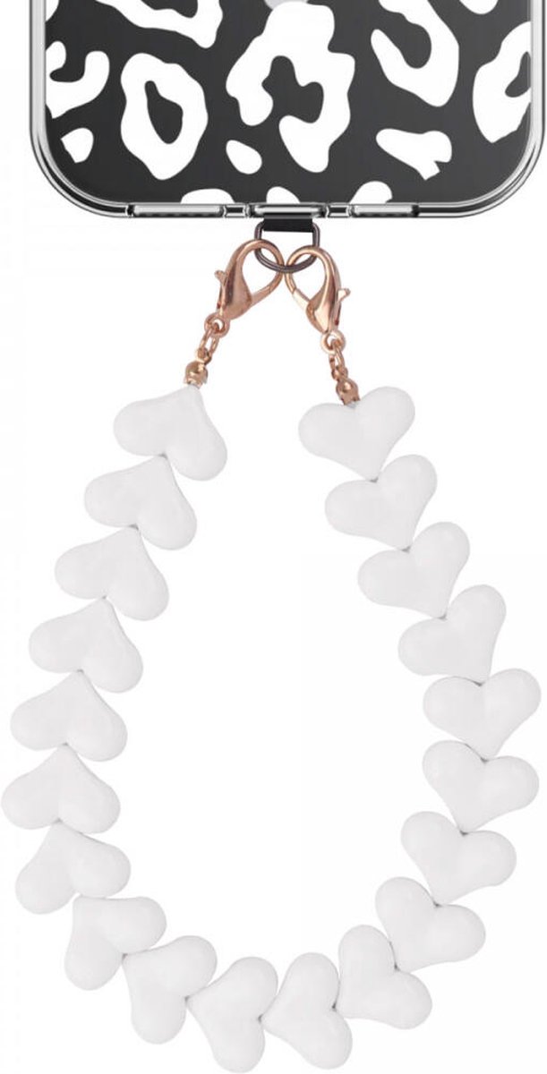 HappyCase Mykonos Universele Hartjes Armband Telefoonkoord (30CM) Wit