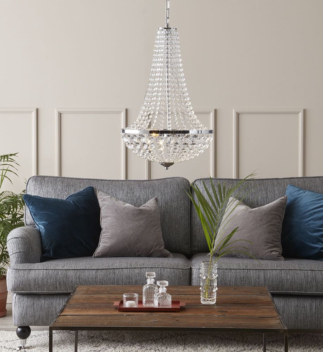 Prachtige chroom kristallen hanglamp Rustieke plafondlamp met 2 lichtpunten