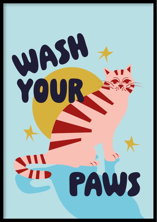 Poster Lavez vos Paws - 30x40 cm - Poster WC - WALLLL - Hors cadre - Poster Toilettes - Papier photo professionnel