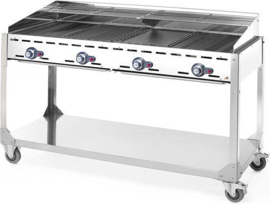 Barbecue Green Fire avec 4 brûleurs, HENDI, Profi Line, sur support avec roulettes, Gris, 22kW, 1400x612x(H)825mm main image 0
