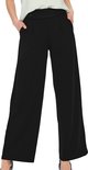 Zwarte wijde broek met hoge taille, geplooid aan de voorkant en twee decoratieve knopen.
