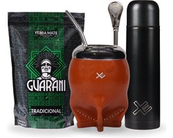 EquisMate - Yerba Mate thee - Complete Set - Thermosbeker - Keramische Kalebas - Bombilla - Losse Thee - Guarana - Biologisch - Oranje