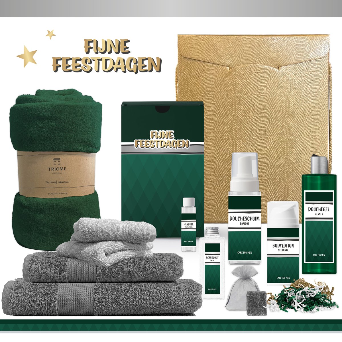 Goedkoopste Geschenkset Fijne Feestdagen - 11 Producten - 1900 Gram | Cadeau Man - Luxe Kerst Cadeaubox voor hem - Giftset Fijne feestdagen - Cadeaupakket Prettige Kerstdagen - Kerstcadeau - Kerstpakket Cadeau - Relatiegeschenk - Gift Goud Groen