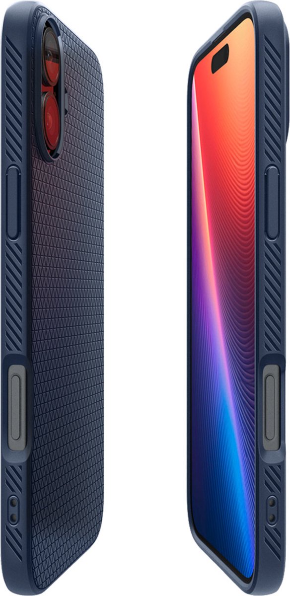 iPhone 16 hoesje blauw flexibel TPU anti-stretch mat met schokabsorptie en verhoogde randen Spigen Liquid Air - Afbeelding 5