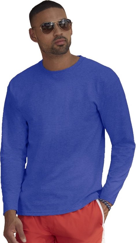 Foto: Fruit of the loom t shirt lange mouwen heren blauw katoen regular fit ronde hals xl