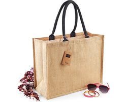 Jute boodschappentas/shopper - naturel/zwart - 42 x 33 x 19 cm - Naturel goodiebag 21 liter