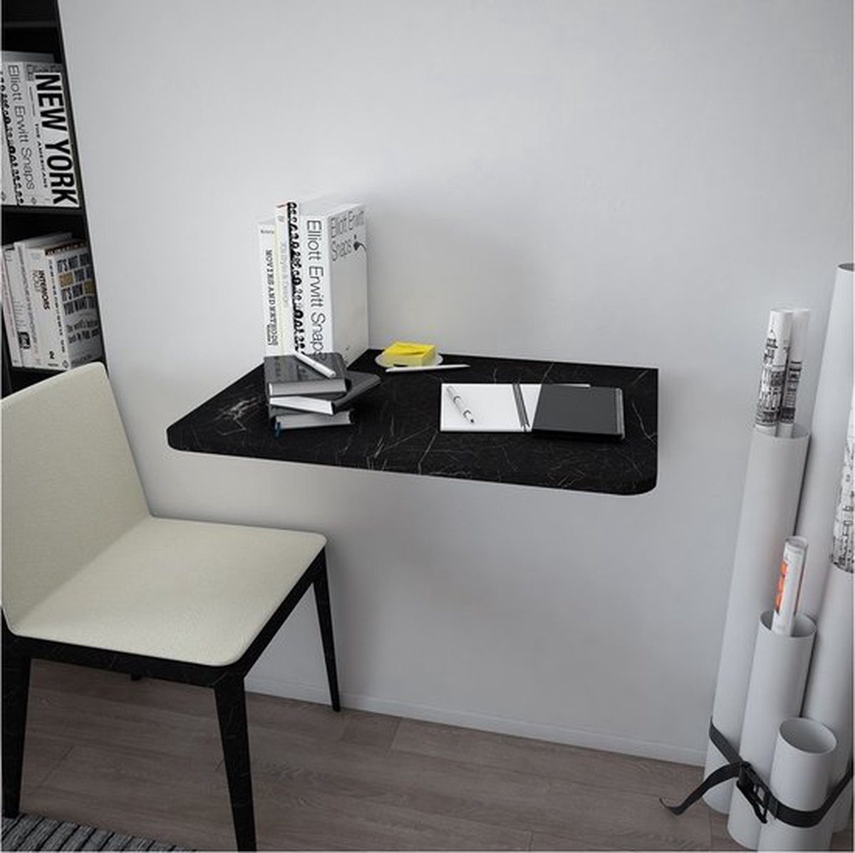 Nestly - Klaptafel - Bureau - Wandmontage - Zwart Marmer - 72x45 cm