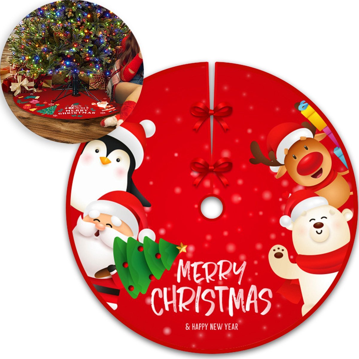 Kerstboomkleed met Kerstman Groen 90Cm