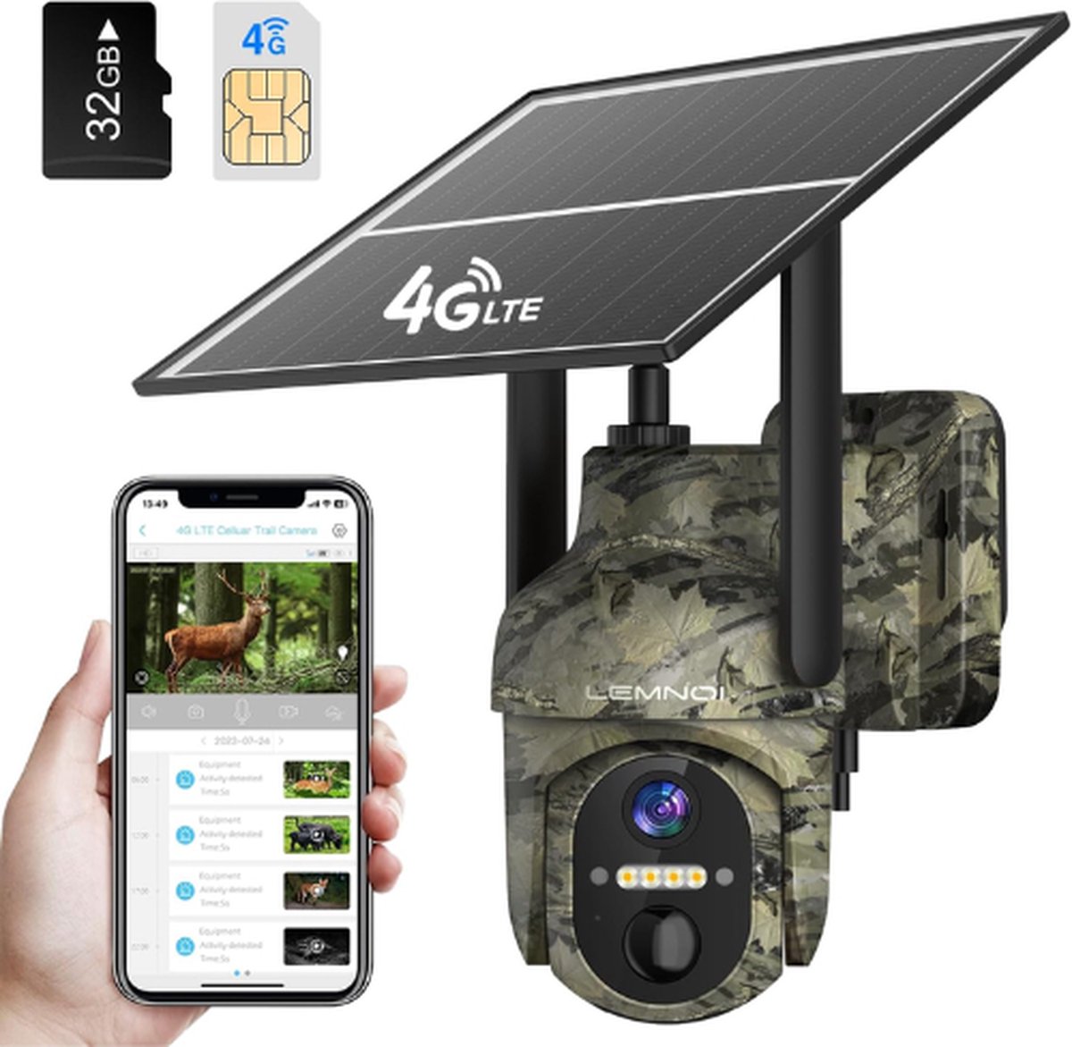 LEMNOI® Wildcamera - Wildcamera Met Zonnepaneel - Wildcamera Met Nachtzicht - Wildcamera Voor Buiten - Wildcamera Met Nachtzicht En Wifi - Wildlife Camera's - Wildlife Camera's - Buitencamera Met Nachtzicht - Wildcamera Met Sensor