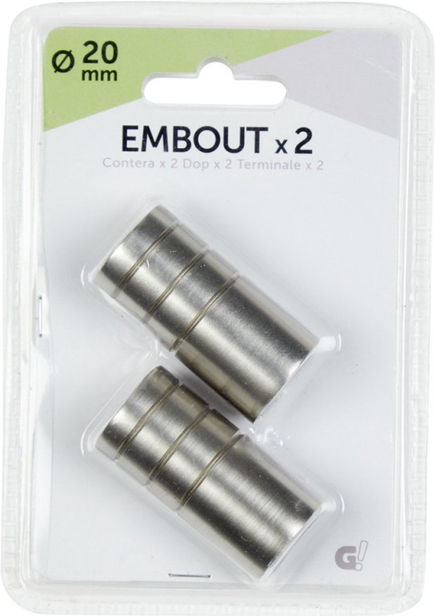 Gifi Diffusion - gordijnroede eindknop - Ø20mm - cilindervormig - metaal - x2 - gordijnrails eindknop