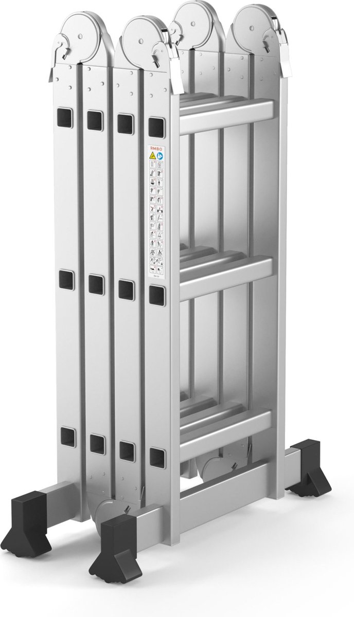 RMBO - Multifunctionele Vouwladder 4x3 - Vouwladder - 3,58 m lang - Compact en Draagbare ladder - 13 standen - Geschikt voor Particulier en Professioneel Gebruik - Max. Belasting 150 kg, EN 131.6 – foto 8