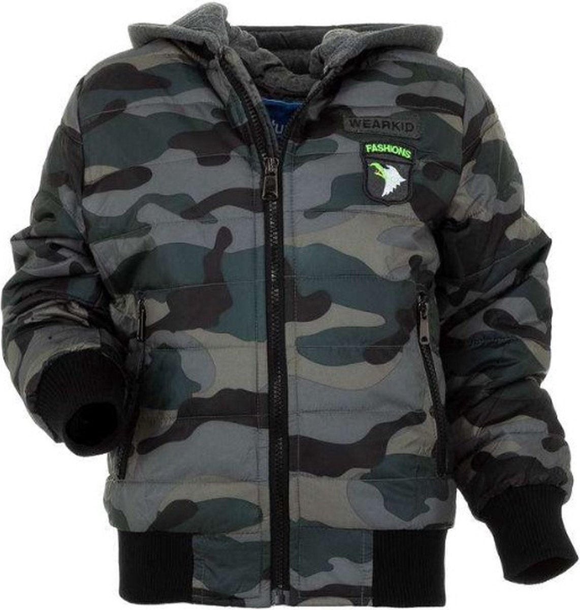 Jongens winter jas leger print grijs