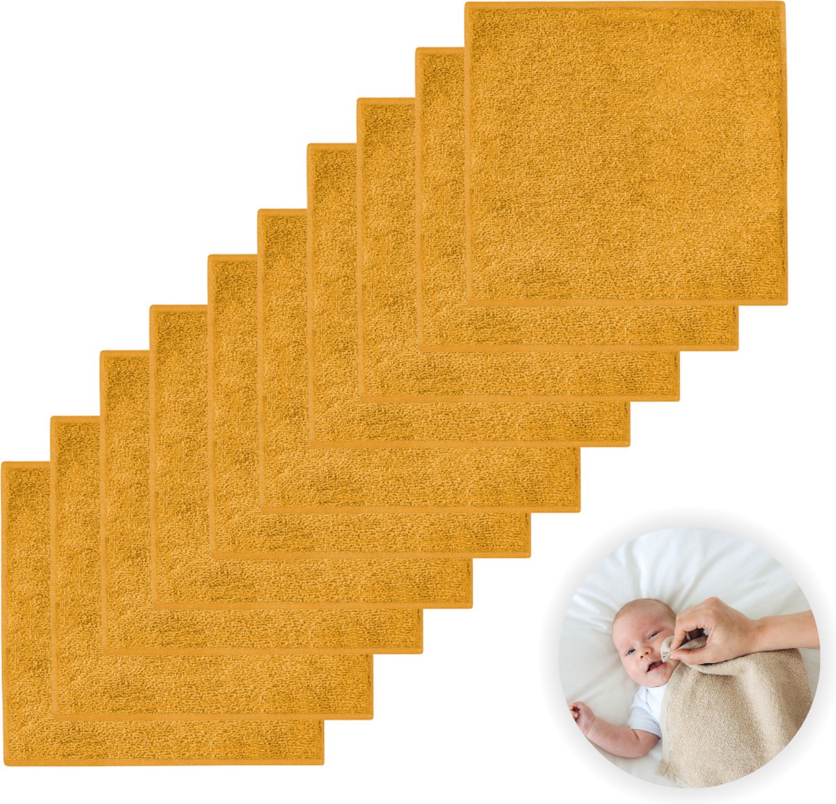 Goedkoopste Funnies Spuugdoekjes 10-Pack Ochre Geel - Set van 10 Zachte Spuugdoeken, Monddoekjes, Kwijldoekjes - 30x30 cm - 100 Katoenen Badstof - Absorberend, Sneldrogend en Zacht - Wasmachinebestendig - Perfect voor Gevoelige Babyhuid bij Voeden en Kwijlen