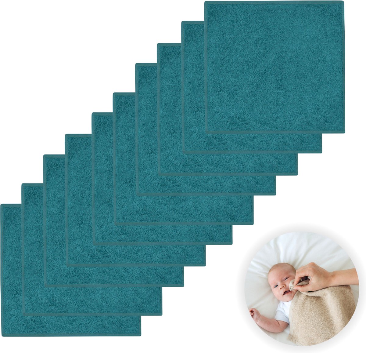 Goedkoopste Funnies Spuugdoekjes 10-Pack Lake Green - Set van 10 Zachte Spuugdoeken, Monddoekjes, Kwijldoekjes - 30x30 cm - 100 Katoenen Badstof - Absorberend, Sneldrogend en Zacht - Wasmachinebestendig - Perfect voor Gevoelige Babyhuid bij Voeden en Kwijlen