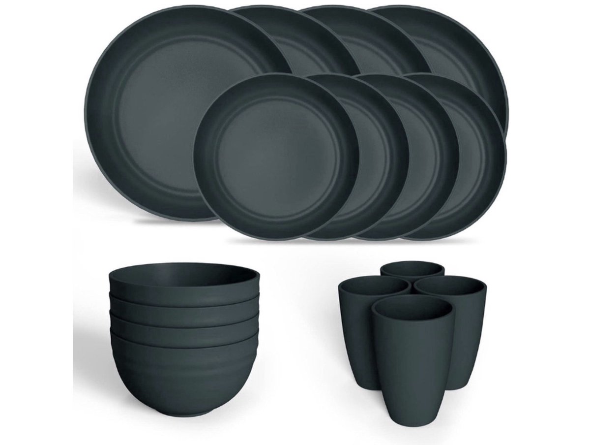 Camping Servies Set4, Borden en Schalen, Plastic Borden, Magnetron Veilig, Vaatwasmachinebestendig, Camping Servies Set voor Keuken, RV (donkergroen)