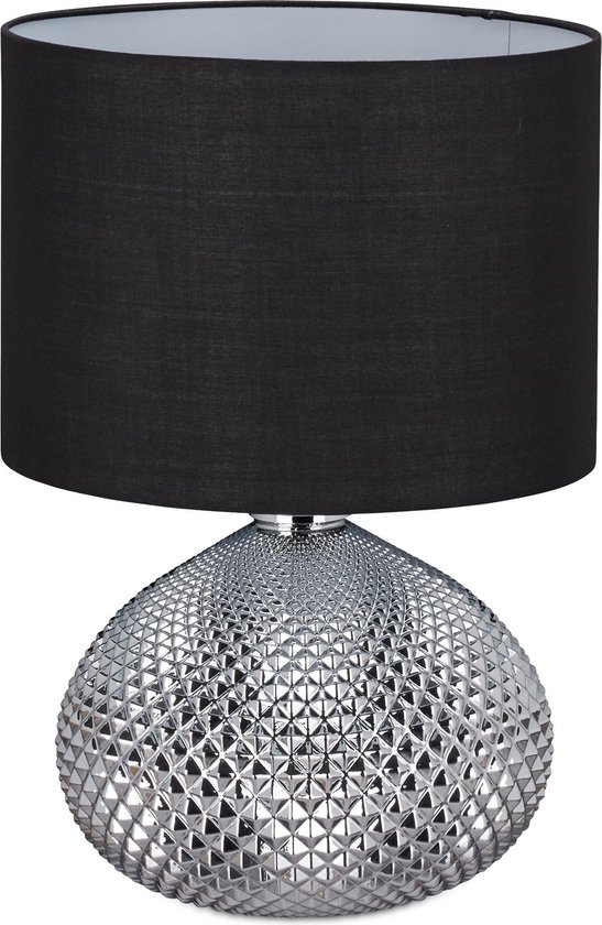 Relaxdays nachtlampje - tafellamp zwart zilver - designerlamp - glazen voet  - 50 cm | bol