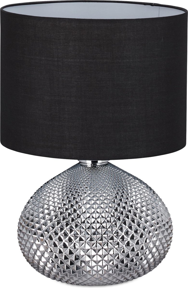 Relaxdays nachtlampje - tafellamp zwart zilver - designerlamp - glazen voet  - 50 cm | bol.com